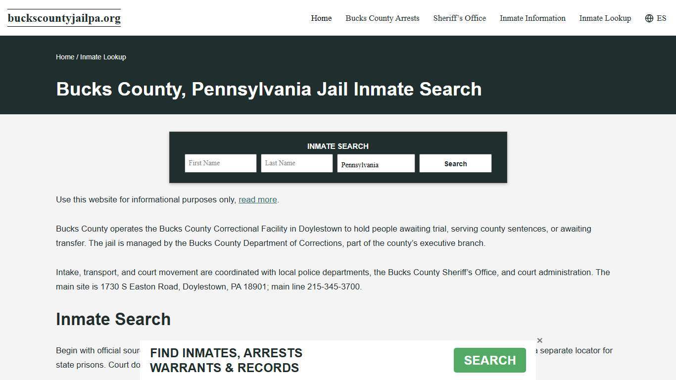Bucks County, PA Incarcerated Records Lookup