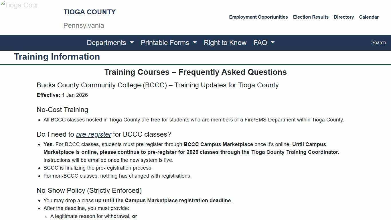Tioga County - Training Information