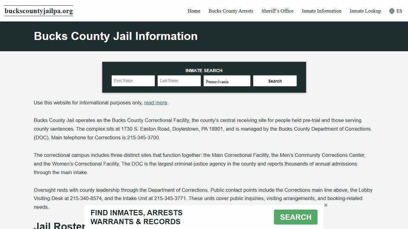 Bucks County, PA Jail Roster, Inmate Info